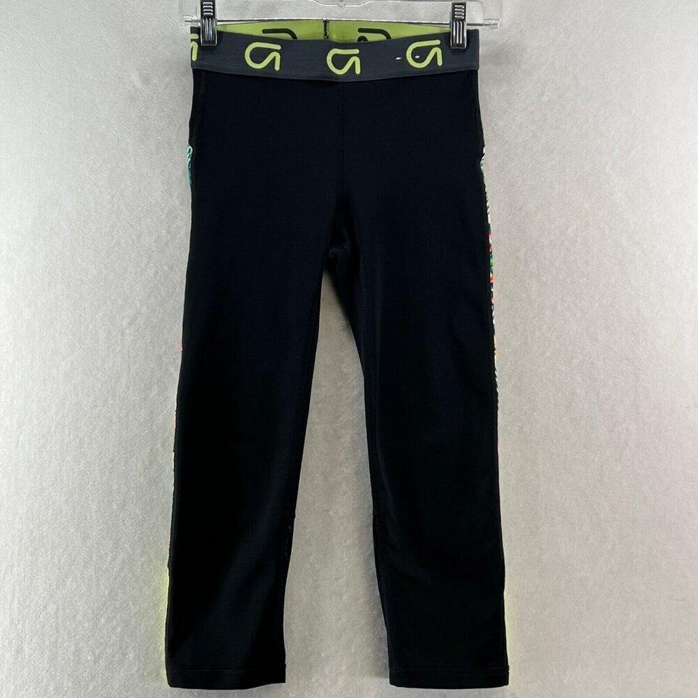 GapFit Capri Leggings Women Sz XS Gfast Floral Panel Elastic Waist Stretch Black